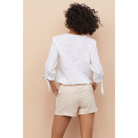 H&M Linen-blend Drawstring Shorts Light Powder Pink - Picture 13 of 14